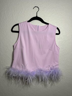 Lilac Feather Trim Sleeveless Top